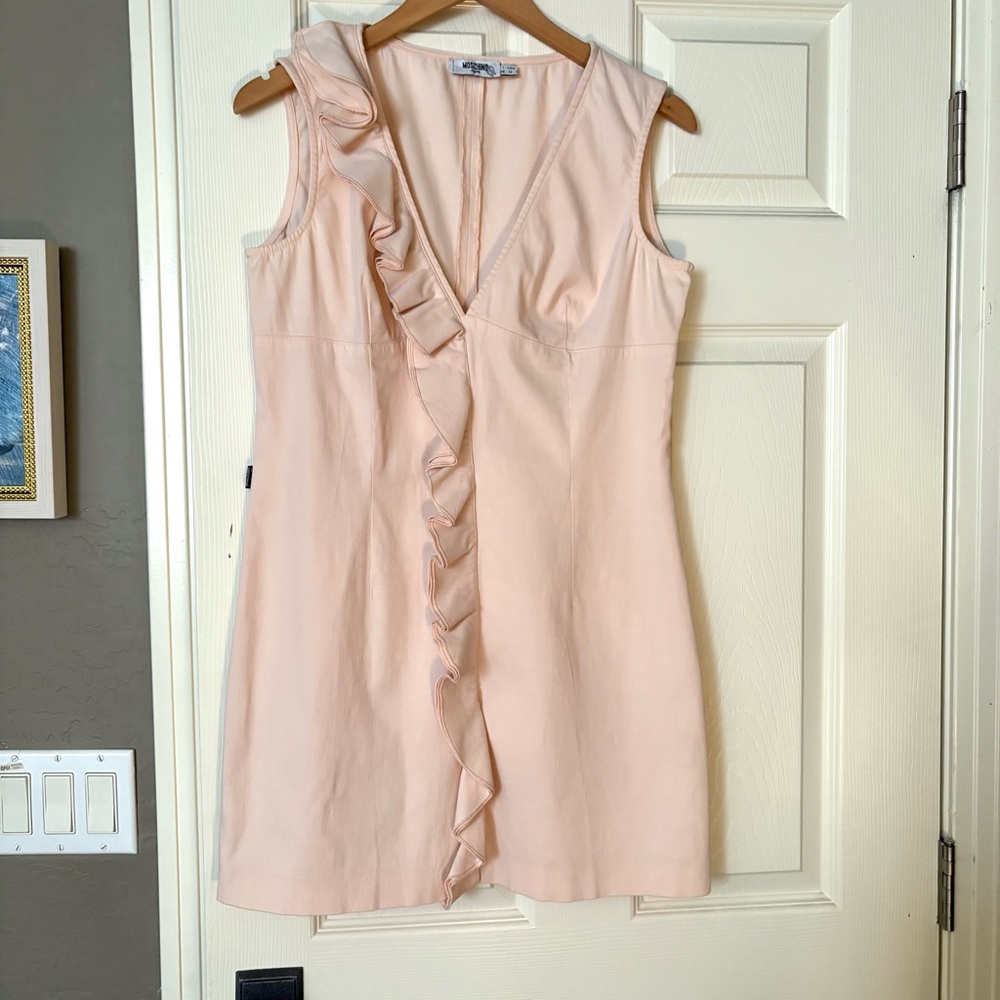MOSCHINO 2000s Pink Ruffle Mini Dress Designer Y2K Moschino Jeans Coquette